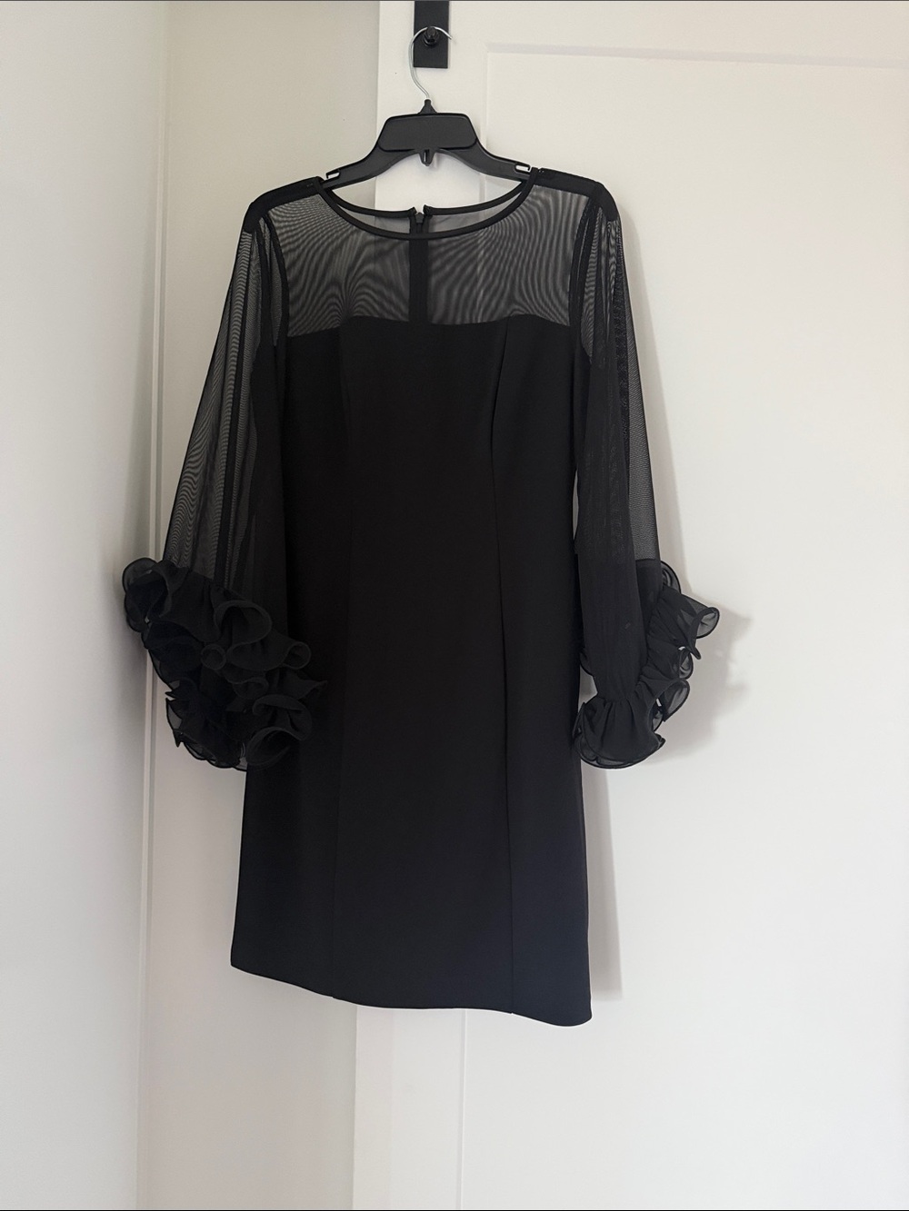 Alex Evenings Elegant Black Mesh Sleeve Cocktail Dress